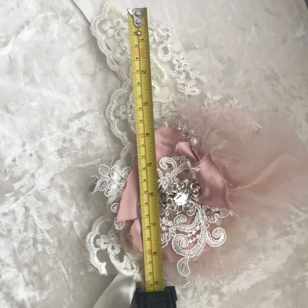 NWOT Elegant Crystal/ lace/sequence/pearl Headband w/ satin like sash